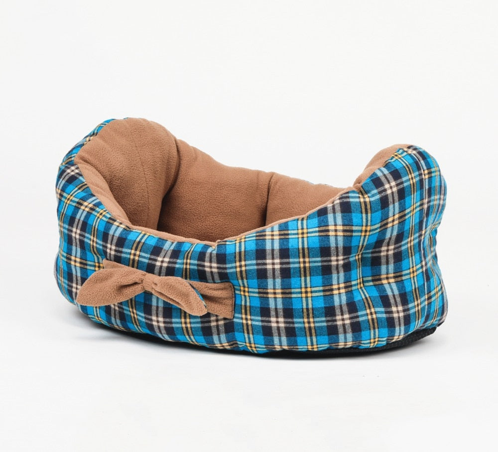 Cradle Shape Dog Beds Pet Beds With Lovely Bowknot Tartan Dog House Dog Cushion for Small and Medium Dogs and Cats