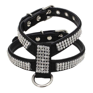 Dog Collar Adjustable Pet Products pet Necklace Dog Harness Leash Quick Release Bling Rhinestone 1 PC PU Leather