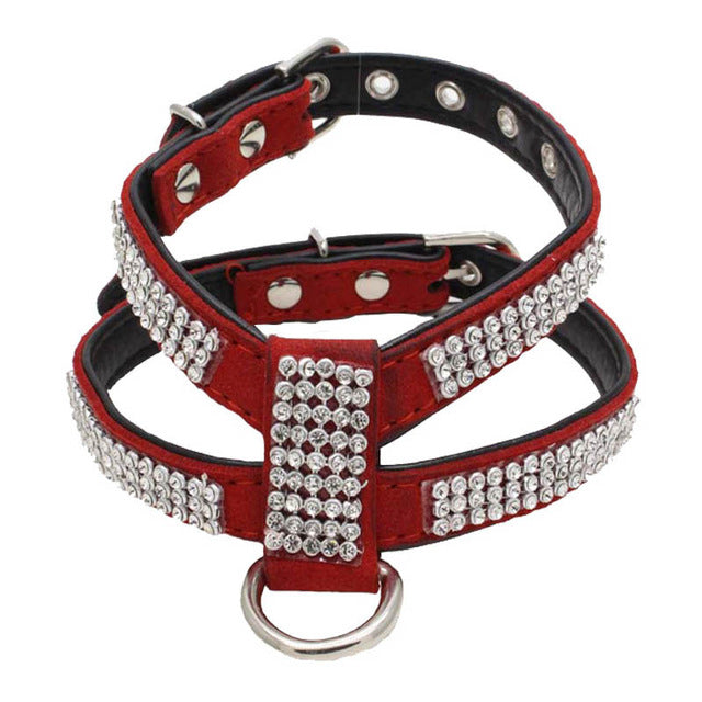 Dog Collar Adjustable Pet Products pet Necklace Dog Harness Leash Quick Release Bling Rhinestone 1 PC PU Leather