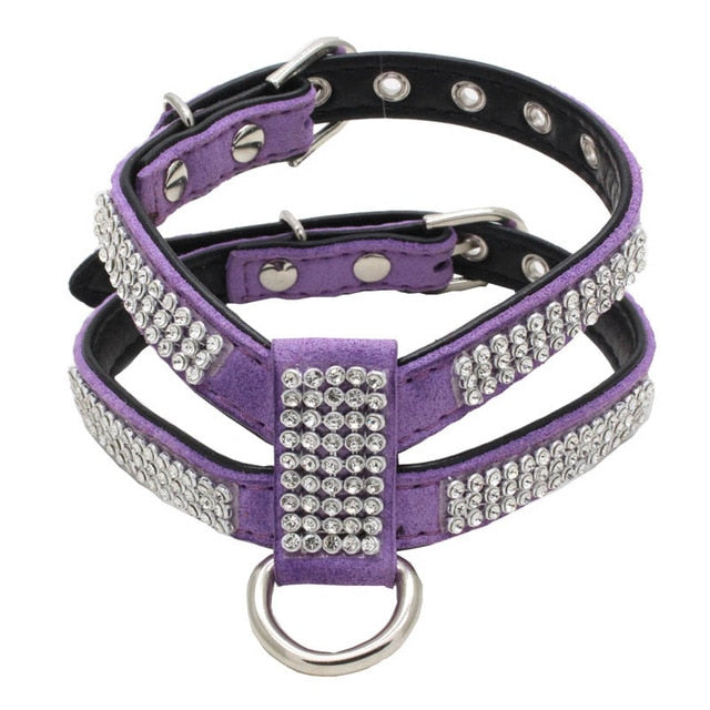 Dog Collar Adjustable Pet Products pet Necklace Dog Harness Leash Quick Release Bling Rhinestone 1 PC PU Leather