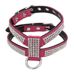 Dog Collar Adjustable Pet Products pet Necklace Dog Harness Leash Quick Release Bling Rhinestone 1 PC PU Leather