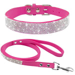 Adjustable Suede Leather Puppy Dog Collar Leash Set Soft Rhinestone Small Medium Dogs Cats Collars Walking Leashes Pink XS S M