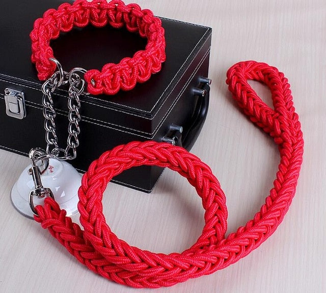 Double brin corde grand chien laisses métal P chaîne boucle couleur nationale Pet Traction corde collier ensemble pour grands chiens 1.2 m longueur