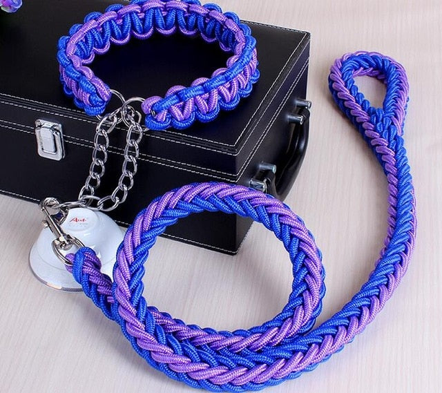 Double brin corde grand chien laisses métal P chaîne boucle couleur nationale Pet Traction corde collier ensemble pour grands chiens 1.2 m longueur