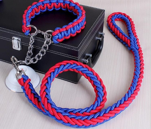 Double brin corde grand chien laisses métal P chaîne boucle couleur nationale Pet Traction corde collier ensemble pour grands chiens 1.2 m longueur