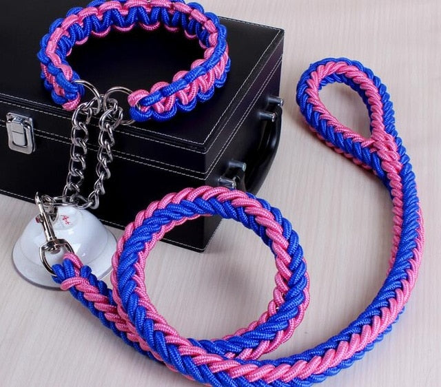 Double brin corde grand chien laisses métal P chaîne boucle couleur nationale Pet Traction corde collier ensemble pour grands chiens 1.2 m longueur