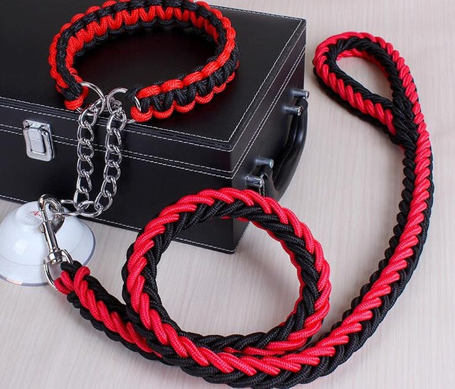 Double brin corde grand chien laisses métal P chaîne boucle couleur nationale Pet Traction corde collier ensemble pour grands chiens 1.2 m longueur