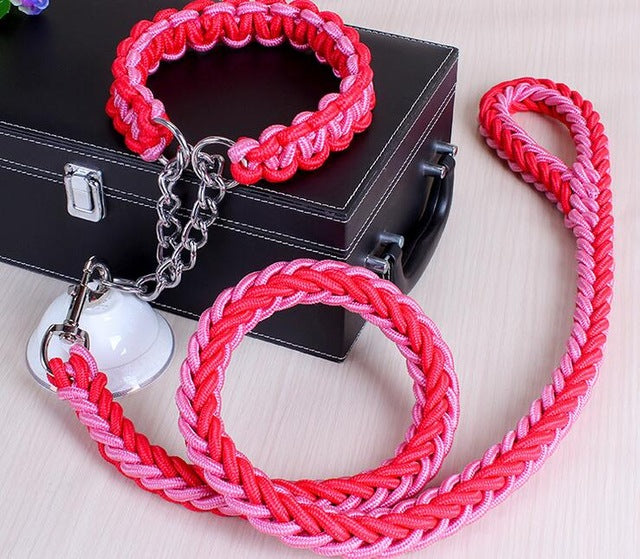 Double brin corde grand chien laisses métal P chaîne boucle couleur nationale Pet Traction corde collier ensemble pour grands chiens 1.2 m longueur