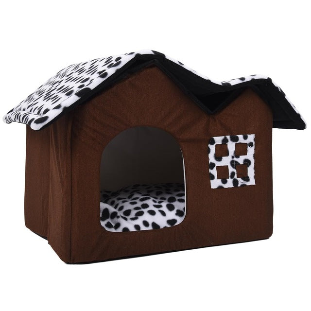 Chaude amovible chien lits Double maison pour animaux de compagnie brun chien chambre chat lits chien coussin de luxe produits pour animaux de compagnie 55x40x42 cm