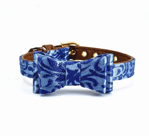 Tartan Printing Polyester Dog Collar Dog Leash for All Cats and Small Medium Large Dogs With Bowknot Pet Collar Pet Leash